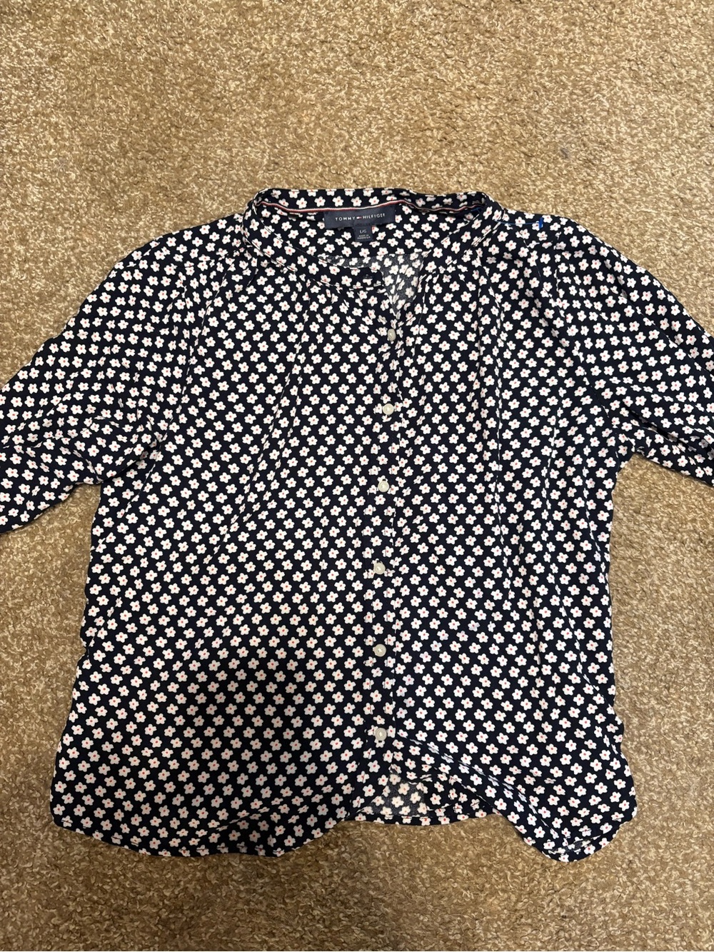 Tommy Hilfiger Navy Button-Front Shirt with White Floral Motif